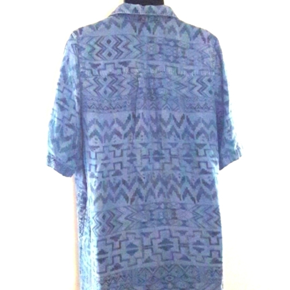 African Tribal Print Blue Slim-Fit Pullover Shirt, L - Picture 4 of 4
